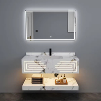 Meuble-lavabo LED en dalle de roche et lavabo en céramique sans soudure Ensemble de salle de bain intelligent avec miroir pour toilettes et salles de bain