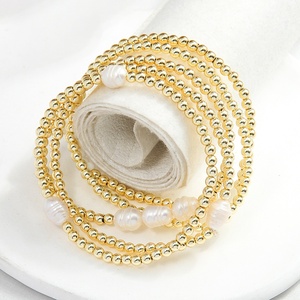 Nouveaux bijoux de mode 4MM Bracelet élastique perlé en <span class=keywords><strong>hématite</strong></span> <span class=keywords><strong>dorée</strong></span> 5 pièces ensemble de Bracelet de pile de perles d'eau douce baroques - Product Image 5