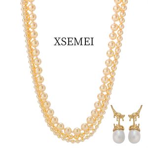 Conjunto de Joyería Elegante y Moderno Shi Family Pearl High-Intensity Heavenly Maiden, Collar Multicapa y Pendientes - Product Image 5