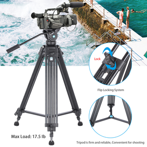 Trépied robuste en aluminium avec tête à amortissement hydraulique, 1,8 m, <span class=keywords><strong>pour</strong></span> appareil photo reflex numérique, caméscope - Product Image 3