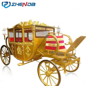 Black Gold Royal Horse Drawn Carriage With Crown Decoration For Wedding Sightseeing - Product Image 3