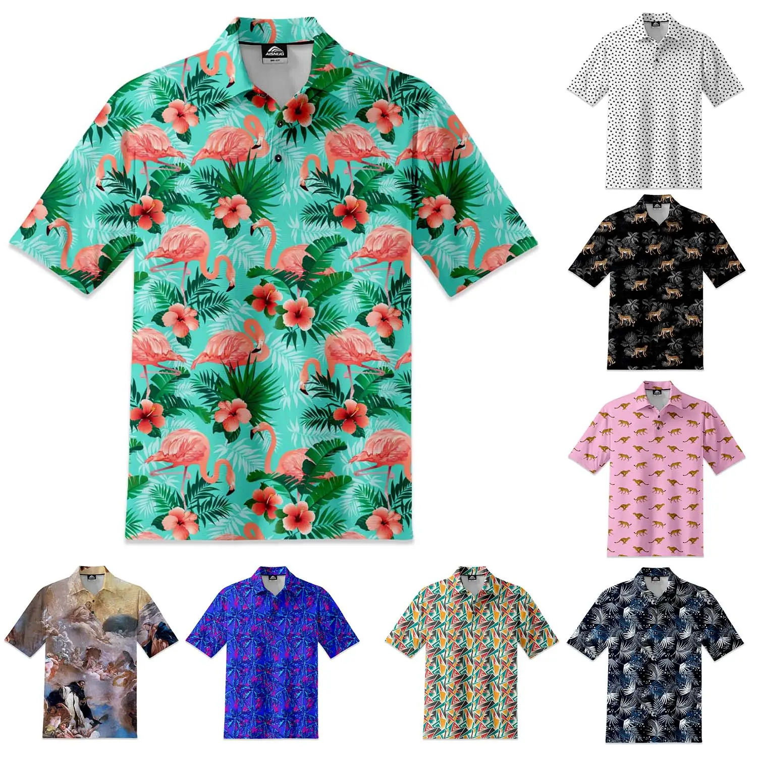 animal print color gradient hawaain mock neckgolf polo shirt straight down chlidrens hawaiian stretchy vintage golf shirt