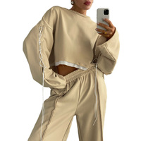 Autunno inverno abbigliamento donna due pezzi manica lunga fasciatura Patchwork t-shirt pantaloni gamba larga pantaloni tute Set