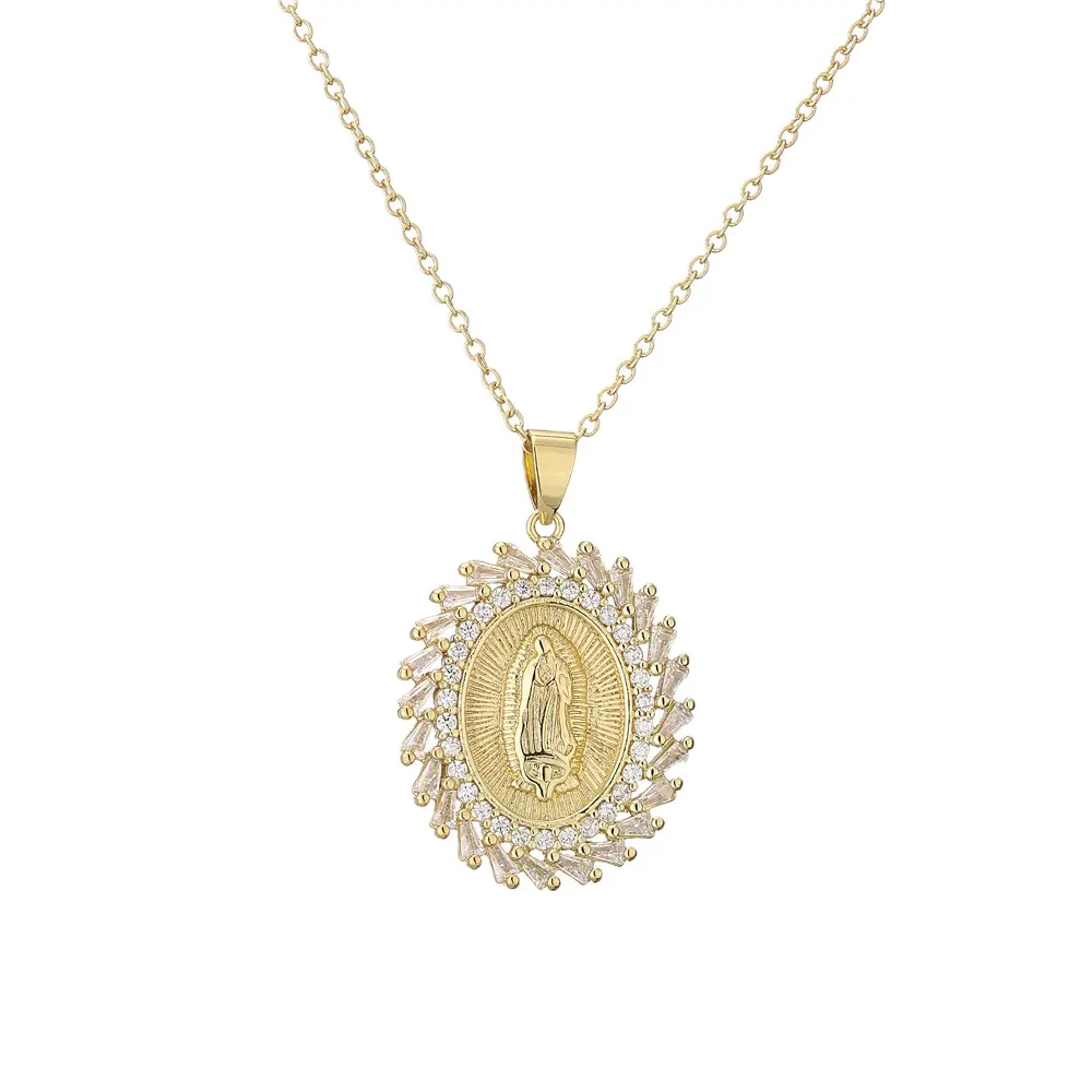 Classic ornaments Gold Plated Copper Zircon Diamond Intital Charms Virgin Mary Pendant Necklace Display Jewelry Making