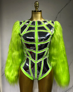 Velours bulle manches miroir Muscle body discothèque scène spectacle Catsuit danse tenue armure Style Bar femme robe de soirée - Product Image 5