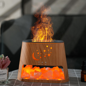 Difusor de Aroma de llama de grano de madera humidificador de piedra de sal de cristal difusor de aromaterapia de 260ml con luz nocturna colorida para el hogar - Product Image 1