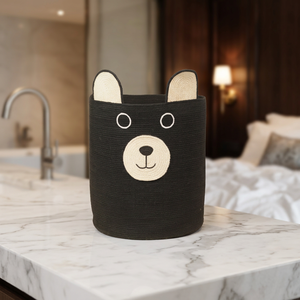 Panier à jouets en jute tressé avec visage d'ours mignon - Vente en gros - Organisateur de rangement pour chambre d'enfant - Product Image 5