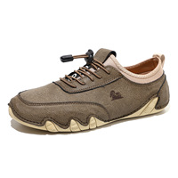 Mocassins unisexes à lacets élastiques à enfiler rapide, chaussures décontractées en cuir imitation cousues à la main, chaussures de tous les jours à semelle souple antidérapante