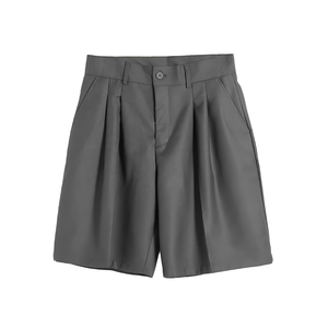 Pantalones Cortos Bermuda Plisados de Cintura Alta para Hombre, Color Sólido, Estilo Casual Elegante, Tejidos, con Cierre de Botones - Product Image 1