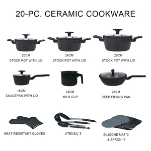 Juego de Ollas de Aluminio de 20 Piezas, Elegante y de Alta Gama, con Revestimiento Antiadherente de Cerámica, Apto para Lavavajillas, Opción Personalizada para Cocinar en Casa - Product Image 2