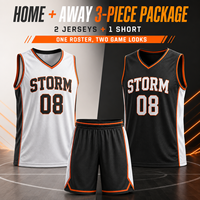 Paquete de Uniforme de Baloncesto Personalizado de 3 Piezas, Camisetas y Pantalones Cortos para el Equipo Local y Visitante, Nombre y Número Personalizados, Proveedor para Clubes