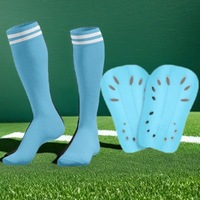 Ensemble de chaussettes de football et protège-tibias en gros, chaussettes d'entraînement et de match antidérapantes en tissu éponge rembourré, montantes au-dessus du genou