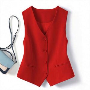 Nuevo Chaleco Elegante con Cuello en V, Cierre de un Solo Botón, Chaleco Formal de Negocios, Chaleco de Moda para Mujer, Chaleco Rojo Vintage - Product Image 1