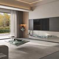 Ensemble de console en marbre de jade nuage de conception haut de gamme, support TV en pierre naturelle italienne personnalisé pour salon de luxe