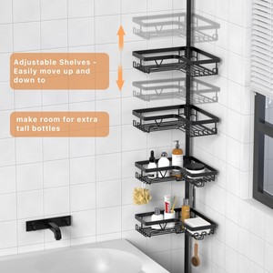 Organizador de Ducha Ajustable de Acero Inoxidable Resistente a la Oxidación, Estante Esquinero para Baño con Barra de Tensión y 4 Cestas - Product Image 2