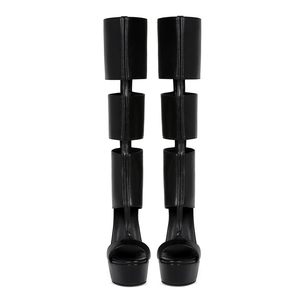 GHH10797- 2025 Sexy Scarpe con <span class=keywords><strong>Tacco</strong></span> Alto a Righe Larghe Nere Moda Runway Slim - Product Image 3