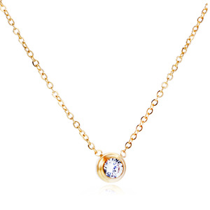 Collar con Colgante de Diamante Redondo Simple, Engaste en Bisel, Acero Dorado, Oro Rosa, Cadena de Clavícula para Uso Diario de Mujer, 6MM - Product Image 5