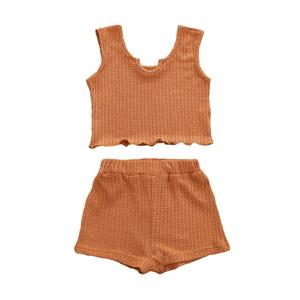 Vêtements pour bébé fille 2022, ensemble de vêtements pour fillettes, ensemble d'été avec débardeur et short en tricot, logo personnalisé, ensemble de shorts pour enfants, filles - Product Image 4