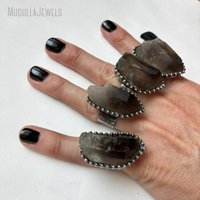 RM62441 Bagues Géométriques Gothiques en Cristal de Quartz Fumé, Empilables, Plaqué Argent Antique, Bijoux Vintage Exagérés, Cadeaux d'Halloween