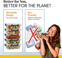 Lot de 10 contenants en verre pour la préparation des repas avec couvercles hermétiques, réutilisables, anti-fuite, compatibles micro-ondes et lave-vaisselle