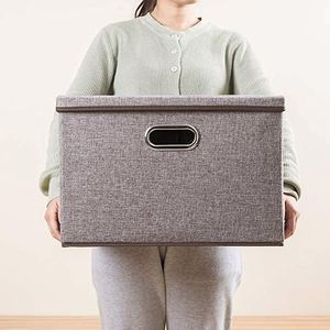 Large Collapsible <b>Bins</b> Lids Linen Fabric Containers Baskets Cube Foldable Storage Boxes with Cover for Home Bedroom - Product Image 1
