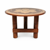 Table basse ronde en bois avec incrustation en marqueterie, pieds en bois massif, mobile, taille personnalisée, fabrication OEM ODM