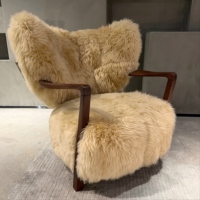 Fauteuil simple de luxe nordique contemporain, écologique et durable, en laine de mouton, avec éponge haute densité, pour le loisir