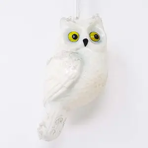 工厂批发圣诞妖精猫头鹰可爱玻璃白色猫头鹰装饰品