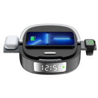 Station de charge sans fil 5 en 1 15W pour téléphone, montre, écouteurs avec réveil, lumière ambiante LED, chargeur de chevet pliable