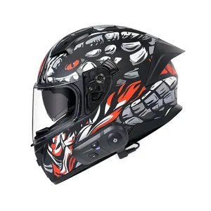 Casco de moto de calle de cara completa casco de Motocross tamaño Extra grande inalámbrico Bluetooth casco de motocicleta con auriculares