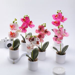 Plante artificielle Phalaenopsis en pot, fleurs au toucher en caoutchouc souple PU, ensemble de Phalaenopsis blanches tombantes, fleurs artificielles - Product Image 1