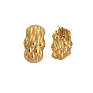 Pendientes de Moda Retro con Diseño de Onda, Chapados en Oro de 18K, de Acero de Titanio, para Mujer, Joyería para Fiestas - Product Image 5