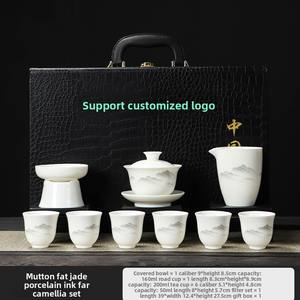 ชุดน้ำชาหยกที่มีไขมันเนื้อแกะภูเขาจากหมึกและล้างชุดน้ำชากังฟูชุดของขวัญสำหรับใช้ในครัวเรือนสามแบบฝาครอบชามของขวัญทางธุรกิจ - Product Image 4