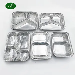 VVG wadah alumunium foil, wadah makanan keluar freezer oven aman 3/4 kompartemen sekali pakai panci aluminium foil