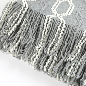 Manta de punto a cuadros nórdicos de lujo con borlas, <span class=keywords><strong>funda</strong></span> texturizada inspirada en Navidad suave y cálida para sofá, dormitorio, Coreano único - Product Image 4
