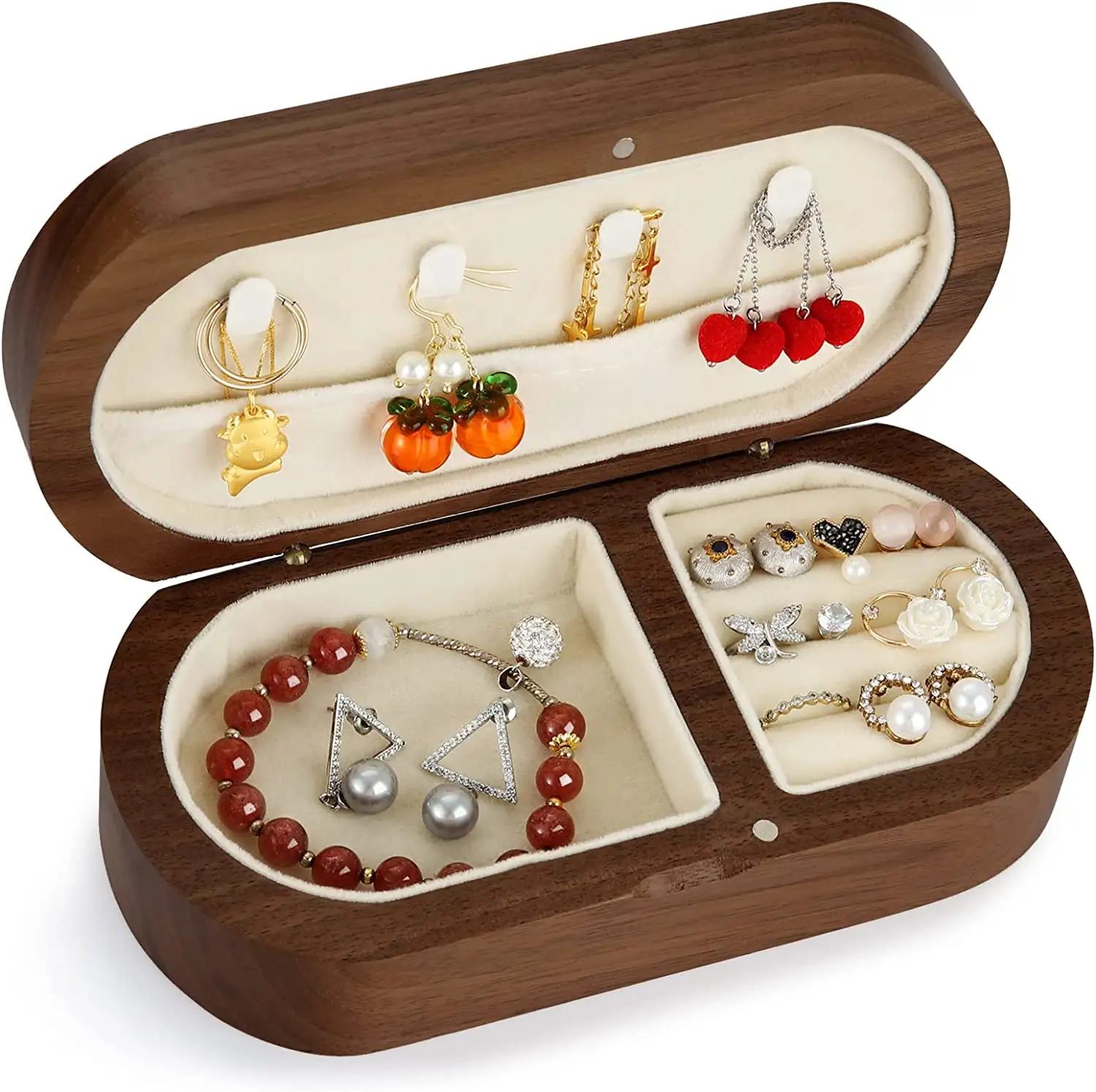 Caixa organizadora de joias de madeira, caixa de organizador de joias de madeira sólida caixa de luxo noz