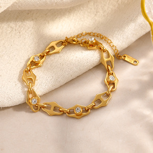 Pulsera de Acero Inoxidable con Cierre en Forma de Nariz de Cerdo, Diseño Geométrico, Engaste de Bisel, Joyería Unisex para Uso Diario - Product Image 2