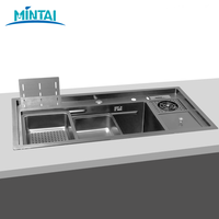 Station de travail de cuisine professionnelle en acier inoxydable, fabriquée à la main, avec évier simple, porte-couteaux, panier de rangement, bac profond de qualité alimentaire, design moderne