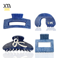 Pince à Cheveux en Denim Personnalisable avec Logo pour Femme, en Acrylique et Acétate, Bleue, Tendance Y2K, Modèle 2026