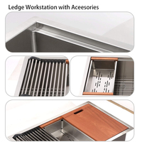 HMW3219 Évier de cuisine sous plan fait à la main Gunmetal Nouvel évier de cuisine multifonctionnel en acier inoxydable à cuvette unique avec plateau