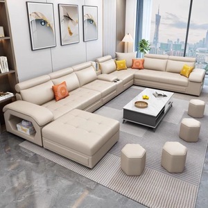 Sofá en Forma de U de 7 Plazas con Mesa de Centro, Sofá de Esquina de Tela de Gran Tamaño de Lujo, Altavoz USB, Masaje, Multifuncional, Juego de Sofás para Sala de Estar - Product Image 6