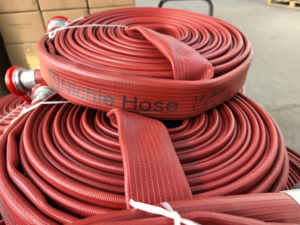 Tuyau d'incendie en caoutchouc NBR rouge Duraline, tuyau d'incendie haute pression durable avec raccords Machino en aluminium/laiton, 20 bar, 21/2"x30m - Product Image 5