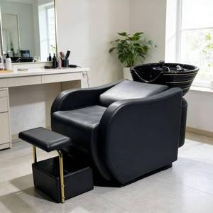 Sillón de Champú Moderno Negro K con Detalles en Cerámica, Altura Ajustable y Base de Acero Inoxidable para Salón de Belleza, Hospital - Product Image 5