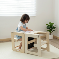 Opvouwbare houten leertoren voor peuters, drie-in-één Montessori hulptoren, keuken opstapje met veiligheidsrail