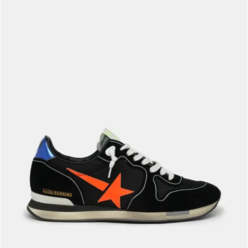 Goldens color Black Running sneakers with fluorescent orange star Gooses Sports Casual Shoes