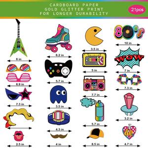 Accessoires <span class=keywords><strong>photo</strong></span> portables pour événements sportifs rétro des années <span class=keywords><strong>80</strong></span> à 90, 21 pièces, pour décoration de gâteaux en plein air ou de vacances - Product Image 4