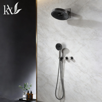 Ensemble de douche YaKe en laiton à double fonction, avec robinet de douche mural encastré à valve céramique et fonction pluie, pour salle de bain, hôtel, villa