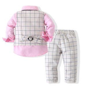 婴儿派对婚礼生日春季服装格子背心长袖衬衫裤子套装男童绅士套装特价 - Product Image 4
