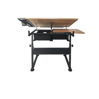 Bureau de dessin inclinable haut de gamme avec structure métallique et tabouret pour artistes, création artisanale et travail en studio à domicile