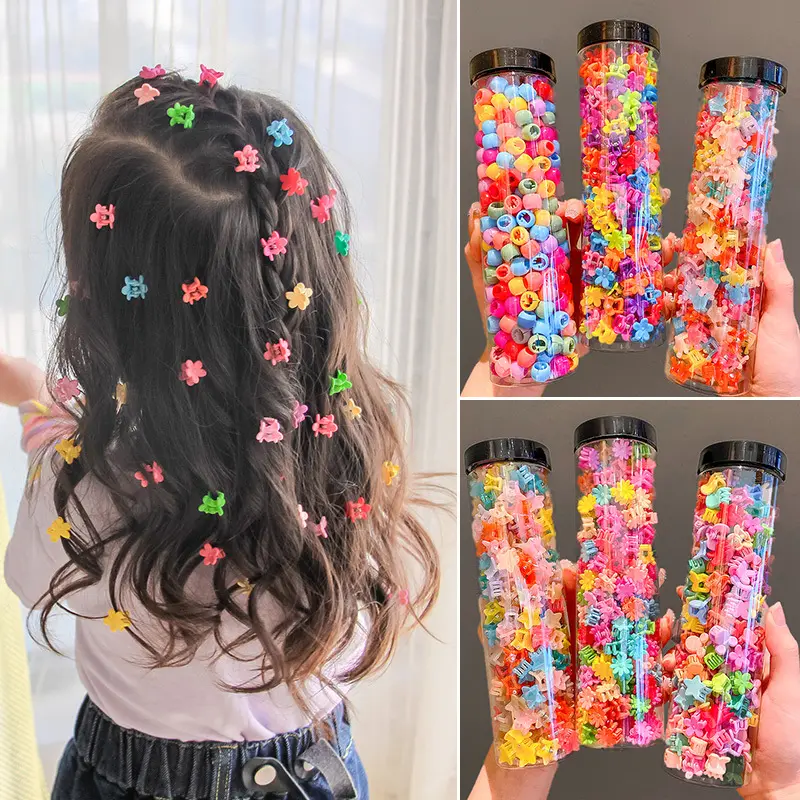 Venta a granel personalizada 100 piezas caja color caramelo flor niños pinza de pelo niña coreana niños pelo pequeño clip accesorios para el cabello